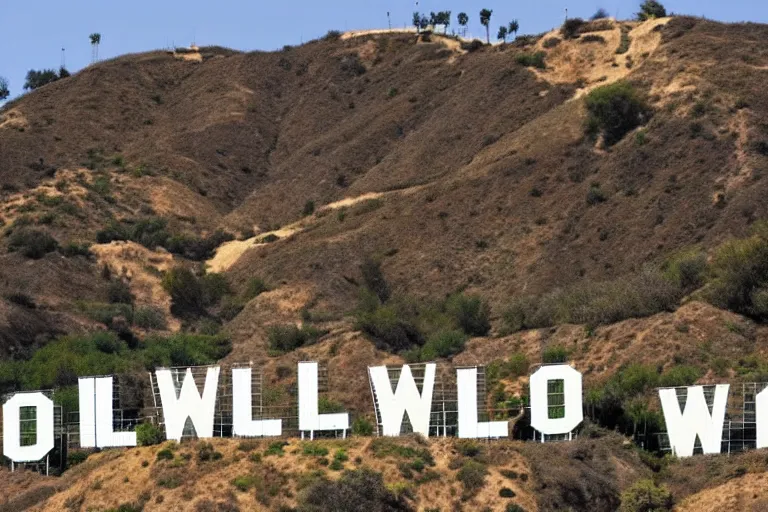 Image similar to california hillside with large sign made of white letters spelling hollywood