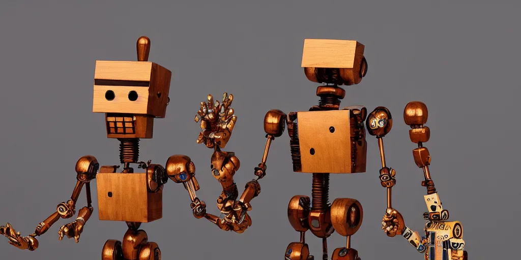Image similar to very cute wooden mystical statue robot, highly detailed, 8 k, masterpiece, super resolution.