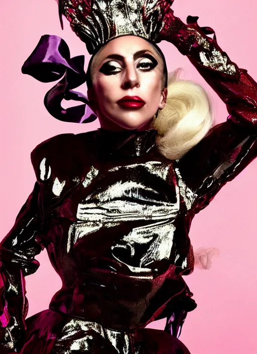 Prompt: lady gaga styled by nick knight posing in an retro setting , vogue magazine, Highly realistic. High resolution. Highly detailed. Dramatic. 8k.4k.