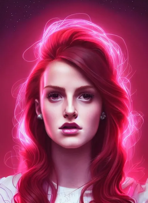 Image similar to full body portrait of teenage cheryl blossom, bangs, green eyes, sultry expression, red hair, sultry smirk, bangs and wavy hair, pink skirt, bangs, intricate, elegant, glowing lights, highly detailed, digital painting, artstation, concept art, smooth, sharp focus, illustration, art by wlop, mars ravelo and greg rutkowski