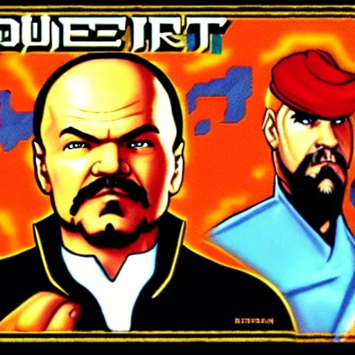 Prompt: portrait of lenin in double dragon video game splash screen