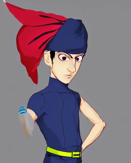 Image similar to A young man wearing a blue turban, beardless, shaven face, middle-eastern, in the style of Persona 5, Persona 5, Persona 5 artwork