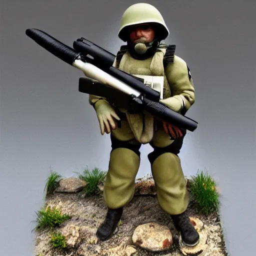 Image similar to « detailed ground drone soldier caring a heavy white gun detailled »