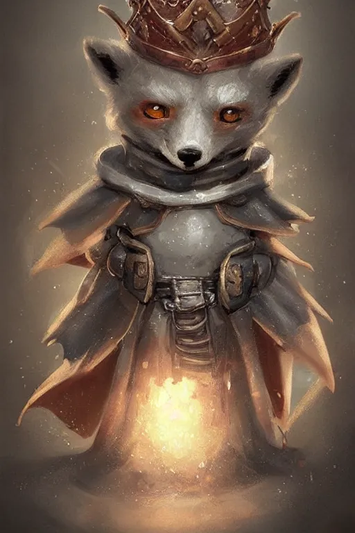 Image similar to cute little anthropomorphic foxy knight wearing a cape and a crown, tiny, small, miniature fox, baby animal, short, pale blue armor, cute and adorable, pretty, beautiful, DnD character art portrait, matte fantasy painting, DeviantArt Artstation, by Jason Felix by Steve Argyle by Tyler Jacobson by Peter Mohrbacher, cinematic lighting