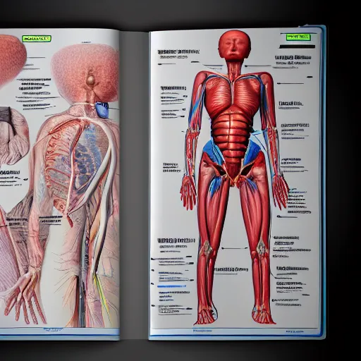 Image similar to hyperrealism hyperdetailed medical journal page of anatomy of an alien body surgery instructions medical journal book medical photography medical art by bryan christie 8 k hd hdr unreal engine 5 volumetric lighting