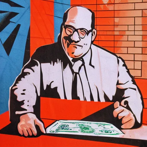 Image similar to photo of a socialist realist mural of george costanza