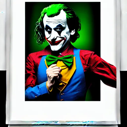 Image similar to ilya yefimovich repin and mimmo rottela and banksy as joaquin phoenix skinny joker, holding lady gaga harley queen hand, ultra photorealistic, intricate details, pop art style, concept art, confident posse, justify content center, 2 colours, warm color, 4 k, ultra smooth, sharp focus, perfect models