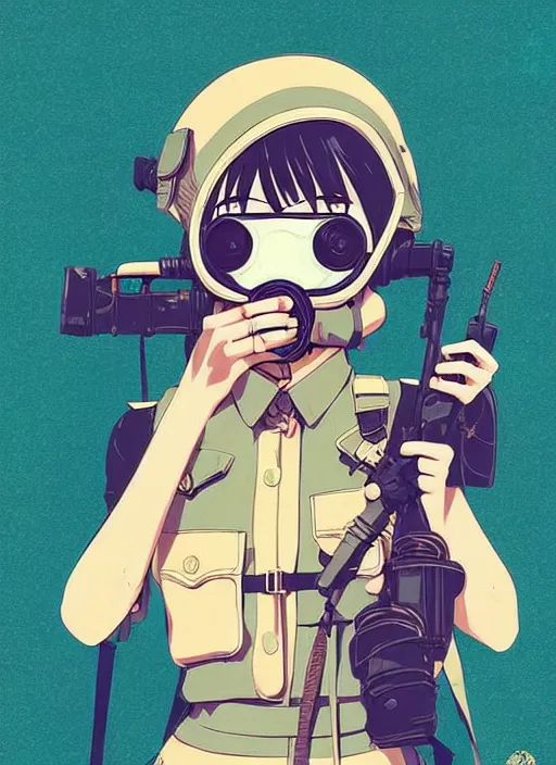 Image similar to singular girl with wearing ww 2 gas mask, ww 2 uniform, very anime!!! anime!! intricate details, aesthetically pleasing pastel colors, poster background, art by conrad roset and ilya kuvshinov