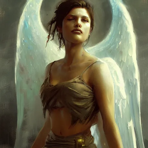 Image similar to biblically accurate angel, oil painting, by Greg Rutkowski