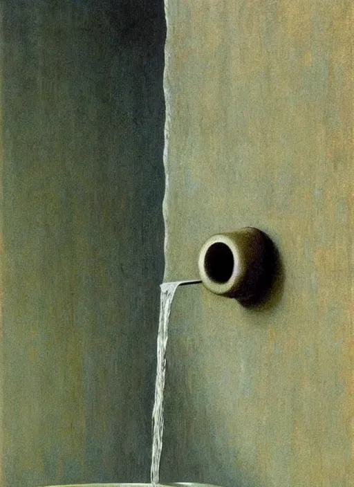 Prompt: water faucet dripping Edward Hopper, Zdzislaw Beksinski highly detailed