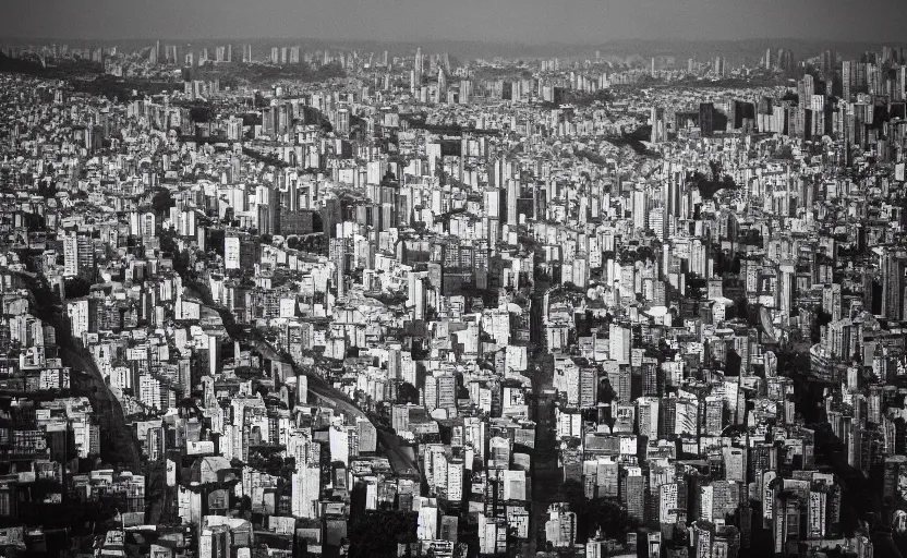 Prompt: award winning overhead view photo of the city of sao paulo in 1 9 5 6, tilt shift photography