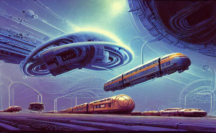 Image similar to urban train design only! 2 0 5 0 s retro future art 1 9 7 0 s science fiction borders lines decorations space machine, mech, robot. muted colors. by jean - baptiste monge, ralph mcquarrie, marc simonetti, 1 6 6 7. mandelbulb 3 d, fractal flame, jelly fish, coral, cinematic lightning