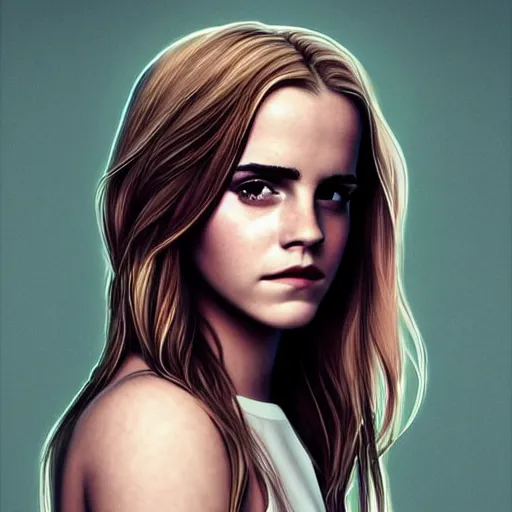 Prompt: portrait of emma watson staring intensely at the viewer, beautiful, long hair, high detail, artstation