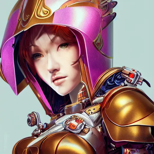 Image similar to studio portrait of lawful good colorful female holy mecha paladin absurdly beautiful, elegant, young sensual graceful woman, ultrafine hyperrealistic detailed face illustration by kim jung gi, irakli nadar, intricate linework, sharp focus, bright colors, matte, octopath traveler, final fantasy, unreal engine highly rendered, global illumination, radiant light, intricate environment