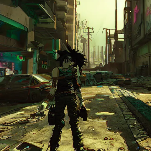 Prompt: ingame gameplay of a post-apocalyptic cyberpunk grimdark anime turn-based video game detailed realistic HD 8k High Resolution