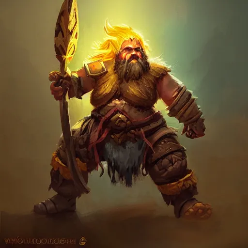 Prompt: a dwarf warrior, yellow theme, bright art masterpiece artstation. 8 k, sharp high quality artwork in style of jose daniel cabrera pena and greg rutkowski, concept art by tooth wu, blizzard warcraft artwork, hearthstone card game artwork, boar rider