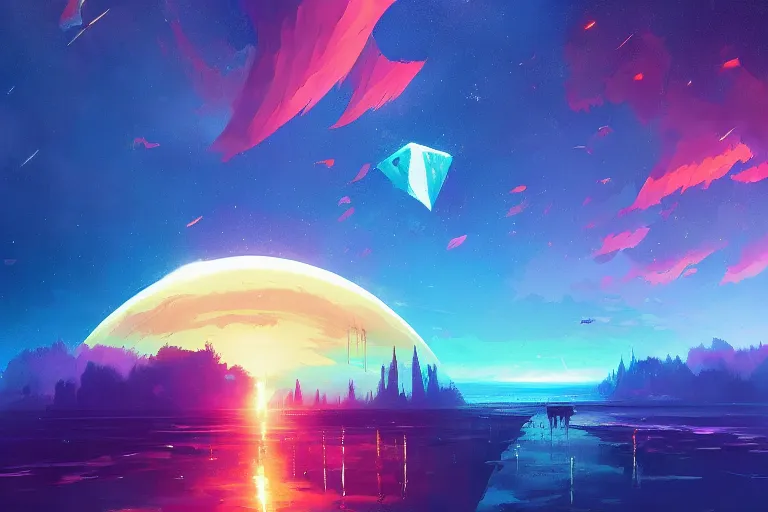 Image similar to eisberg floating in space, by anato finnstark, by alena aenami, by john harris, by ross tran, by wlop, by rhads, by andreas rocha