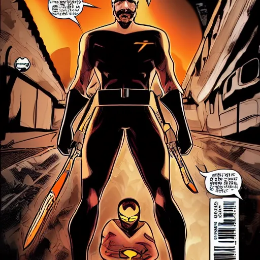 Image similar to gordon freeman as a superhero on a dark intense cinematic marvel comics cover