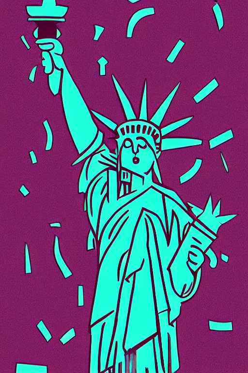 Image similar to cubist statue of liberty cutout digital illustration cartoon colorful beeple