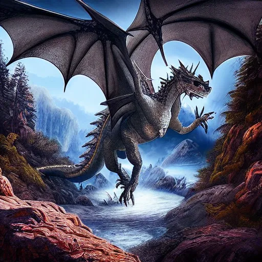 Prompt: “realistic detailed high fantasy, dragon shadow over forest, 4K”