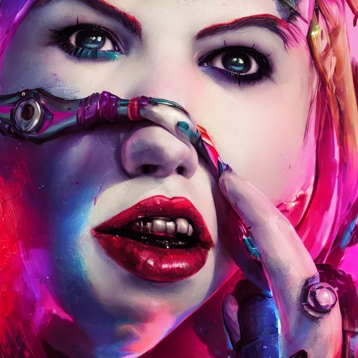 Image similar to portrait of Anna Kendrick as harley quinn. intricate abstract. intricate artwork. by Tooth Wu, wlop, beeple, dan mumford. octane render, trending on artstation, greg rutkowski very coherent symmetrical artwork. cinematic, hyper realism, high detail, octane render, 8k, iridescent accents