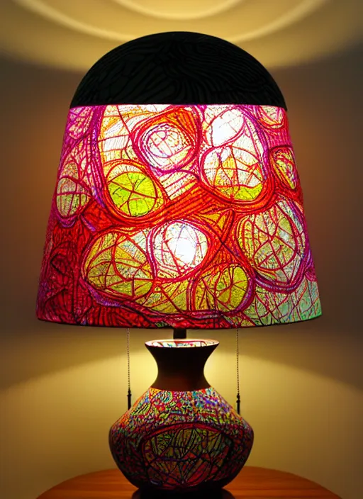 Image similar to A large lamp with fabric lampshade designed by Petros Afshar