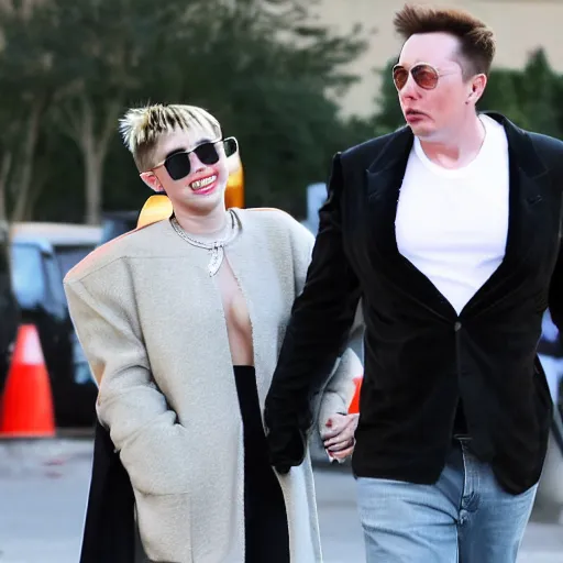 Prompt: photo of miley cyrus dating elon musk