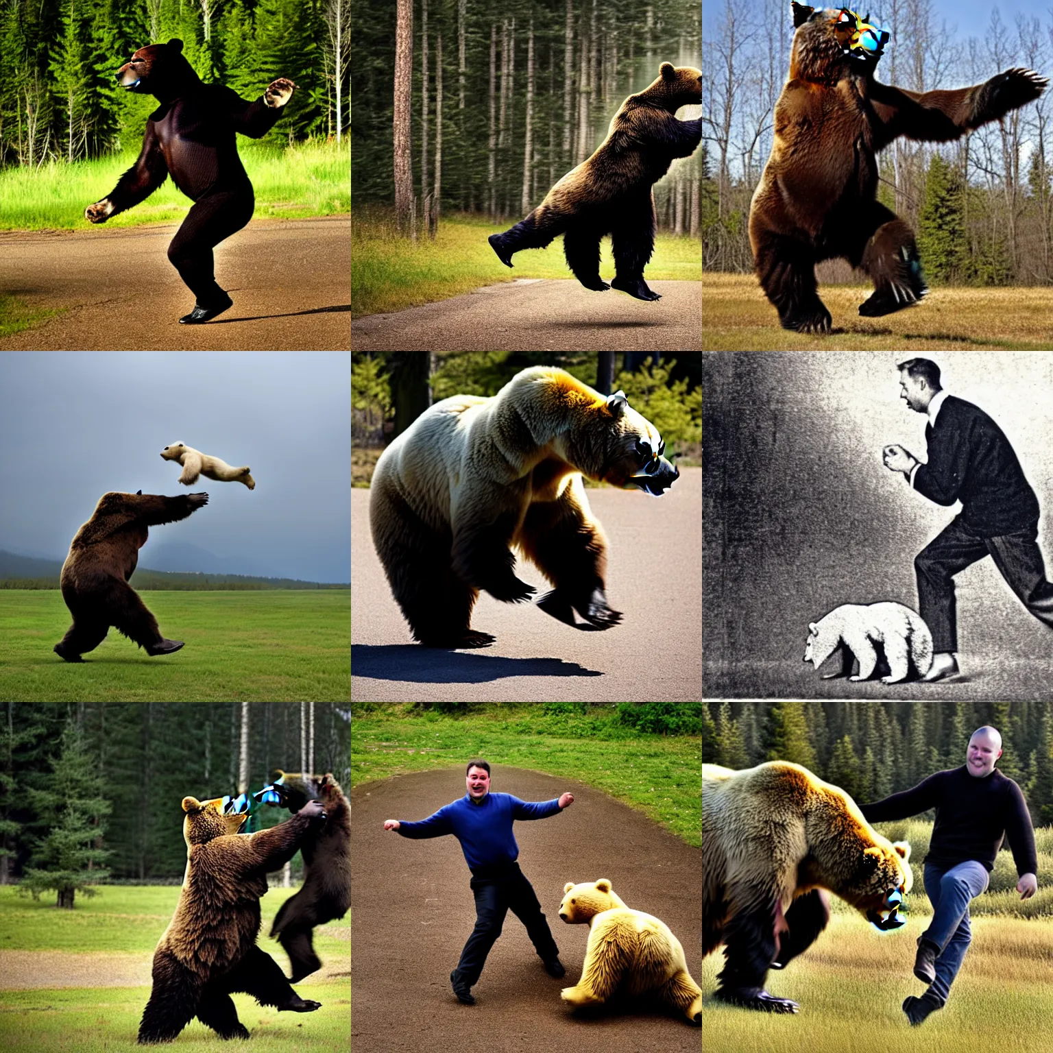 Image similar to photo, A man kicking a bear.