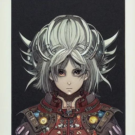 Image similar to prompt: portrait drawn by Katsuhiro Otomo, inspired by World of Warcraft characters, magical and alchemical objects on the side, soft light, white background, intricate detail, intricate ink painting detail, sharp high detail, manga and anime 2000