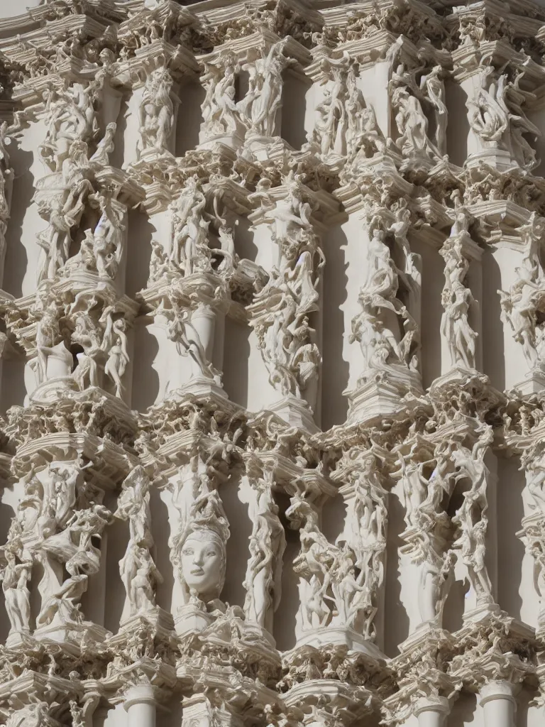 Image similar to Epic view of intricate stained statue with symmetrical multi-directional globin faces looking to all sides using a velvet veil statue sculpted on white marble by Antonio Corradini and Bernini