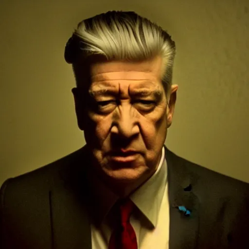 Image similar to movie still of a villain, facial expression, cinematic composition, cinematic light, surreal cinema, by david lynch,