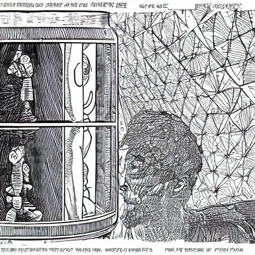 Image similar to a whole civilisation developed inside a jar. Highky detailed illustration Moebius