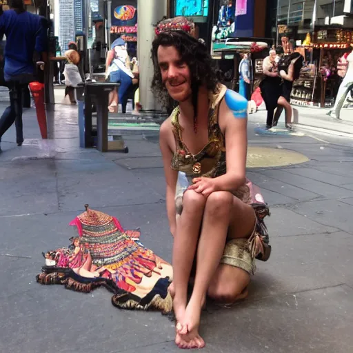 Image similar to beautiful barefoot cleopatra confused in times quare