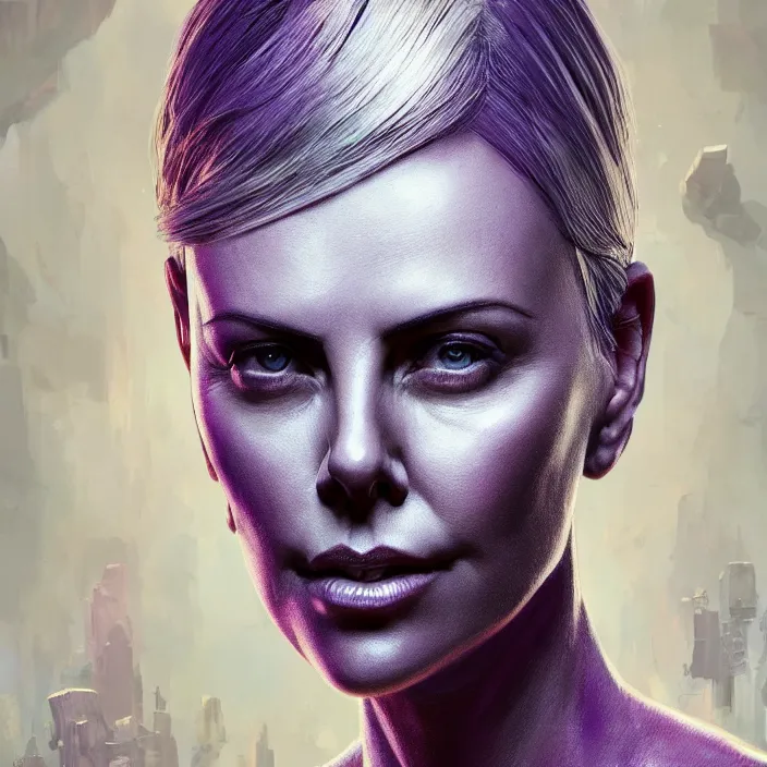 Prompt: portrait of Charlize Theron as a Thanos. intricate abstract. intricate artwork. by Tooth Wu, wlop, beeple, dan mumford. octane render, trending on artstation, greg rutkowski very coherent symmetrical artwork. cinematic, hyper realism, high detail, octane render, 8k, iridescent accents