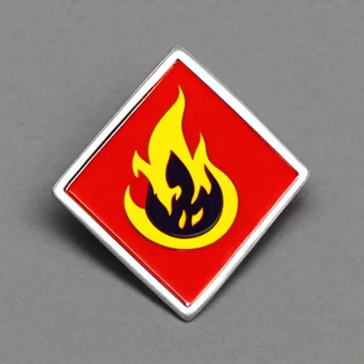 Image similar to a square enamel pin depicting a minimalistic clean illustration fire flames warning label, smooth curves