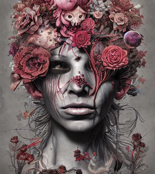 Image similar to portrait, nightmare anomalies, flowers by dariusz zawadzki, kenneth blom, mental alchemy, james jean, pablo amaringo, naudline pierre, contemporary art, hyper detailed