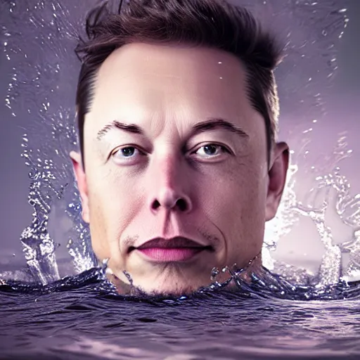 Image similar to water artwork manipulation in the shape of elon musk head, on the ocean water, ray tracing, realistic water sharp focus, long shot, 8 k resolution, cinematic, amazing water art