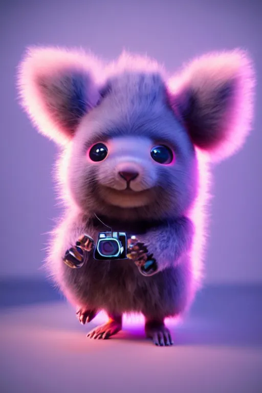 Image similar to hyperrealistic 3 d render post - cyberpunk very cute fluffy! wombat!! cyborg, mechanical paw, highly detailed, unreal engine cinematic smooth, in the style of detective pikachu, hannah yata charlie immer, neon purple light, low angle, uhd 8 k, sharp focus