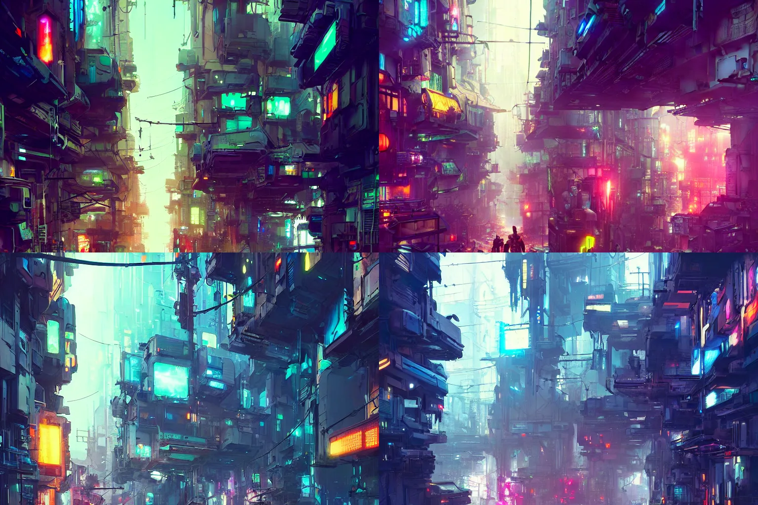 Prompt: concept art of an alley in a futuristic city by ismail inceoglu and john berkey, cyberpunk, neon, atmospheric, vivid, cinematic, very detailed, wide angle shot, 4k