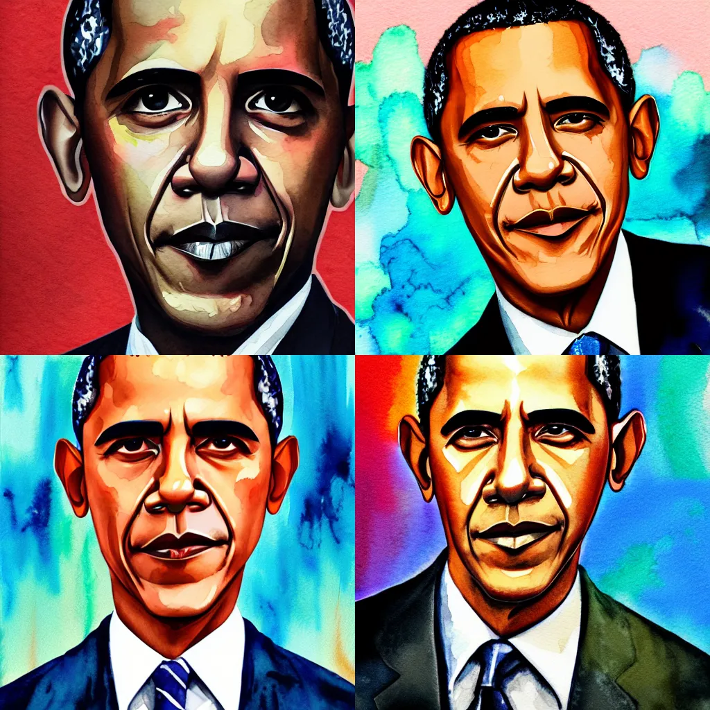 Prompt: Portrait of Barack Obama in the style of Disco elysium, watercolor expressionist, character portrait by Aleksander Rostov