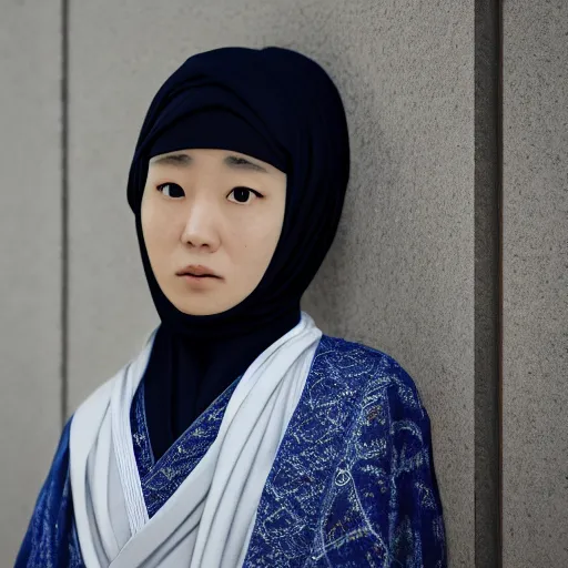 Image similar to closeup portrait of Naganohara Yoimiya Converts to Islam, depth of field, zeiss lens, detailed, symmetrical, centered, fashion photoshoot, by Annie Leibovitz and Steve McCurry, David Lazar, Jimmy Nelsson, Breathtaking, 8k resolution, extremely detailed, beautiful, establishing shot, artistic, hyperrealistic, beautiful face, octane render