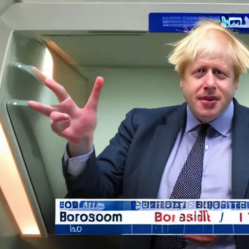 Image similar to boris johnson sat in a fridge eating jam with his fingers