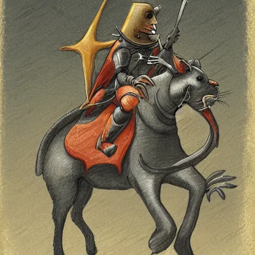 Image similar to a rat knight riding a cat