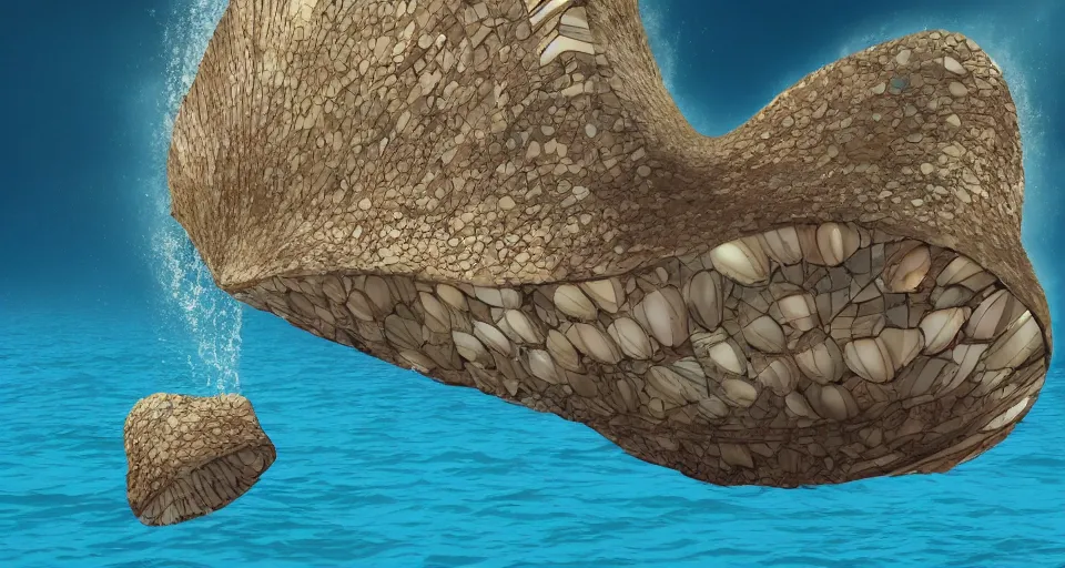 Image similar to giant abalone - shaped seashell house in the ocean, cell shaded, concept art, 3 d