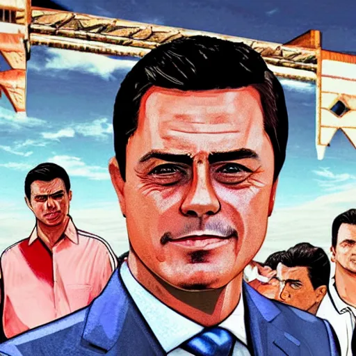 Image similar to Peña Nieto in the style of GTA cover art