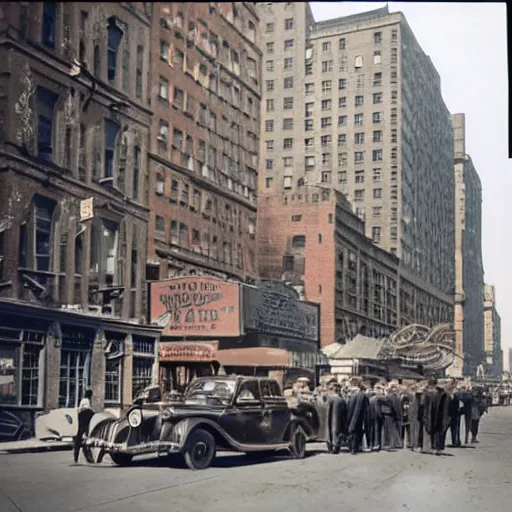 Prompt: colorized photo in nyc in 1 9 3 5
