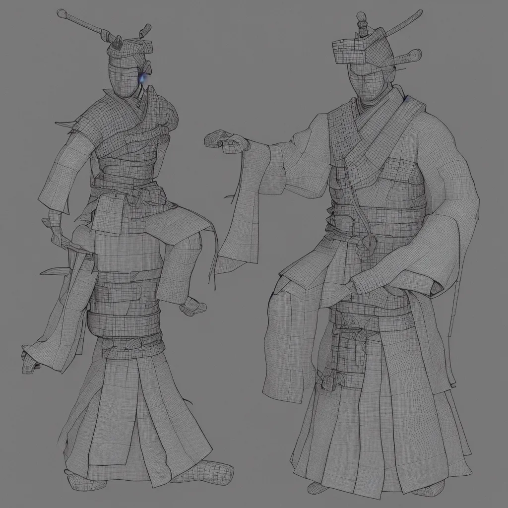 Image similar to 3 d model of a beautiful meditating samurai, comic art