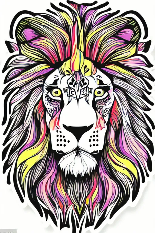 Prompt: Portrait of a lion, anime, sticker, colorful, illustration, highly detailed, simple, smooth and clean vector curves, no jagged lines, vector art, smooth