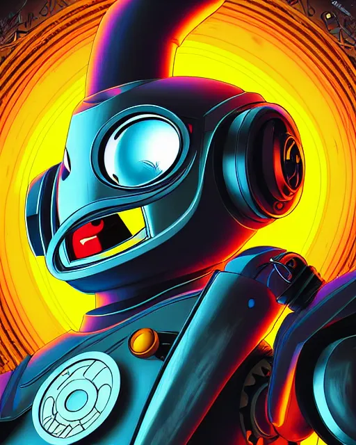 Image similar to looney tunes by warner bros, robot, character portrait, portrait, close up, concept art, intricate details, highly detailed, sci - fi poster, cyberpunk