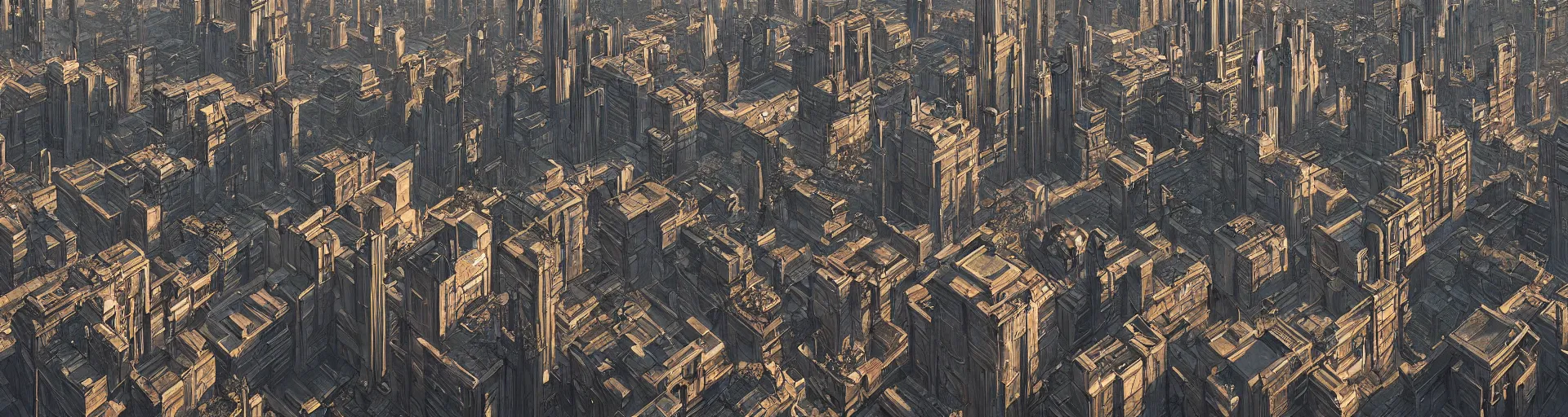 Prompt: dwarven artdeco metropolis, marbled with highways and oxidized forests, insanely detailed. instagram photo, kodak portra. by wlop, ilya kuvshinov, krenz cushart, greg rutkowski, pixiv. zbrush sculpt, octane, maya, houdini, vfx. huge cityscape. cinematic dramatic atmosphere, sharp focus, volumetric lighting.